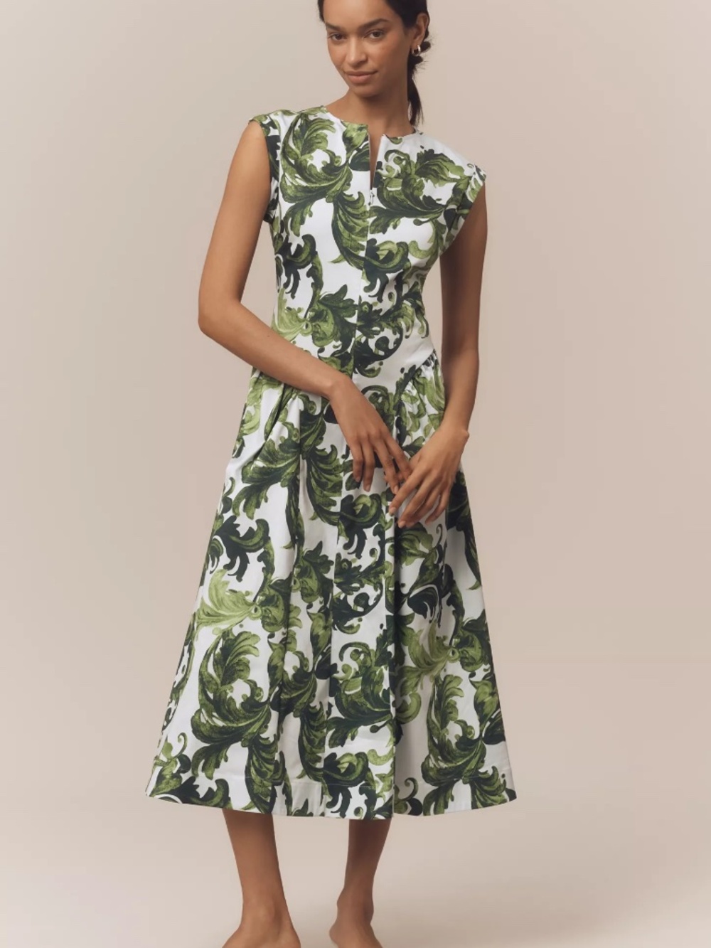 Maeve Cap-Sleeve Drop-Waist Midi Dress Anthropologie XL